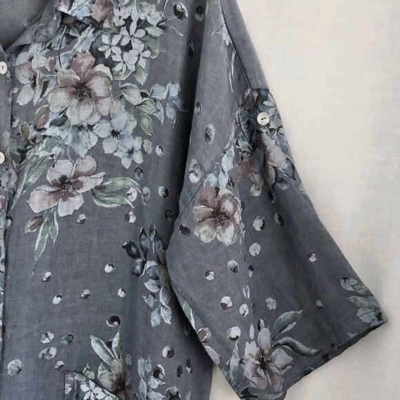 Italian Blue Floral Linen Duster Jacket Button  Front Size XL-1X - Picture 4 of 8